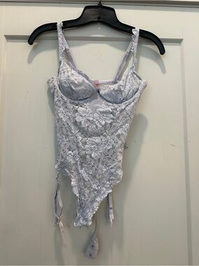 Victoria's Secret Lilac Floral Lace Bodysuit with Garter Straps